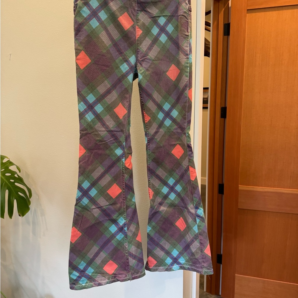 We The Free Purple and Teal Plaid Flare Jeans